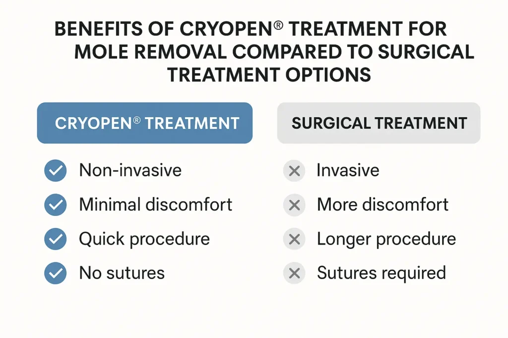 Table to show the benefits of getting moles removed North Wembley from LA LIPO
