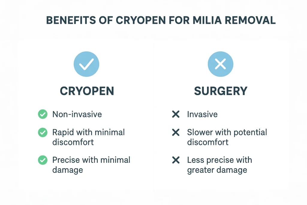 Benefits of cryopen for milia removal North Wembley compared to surgical treatments.
