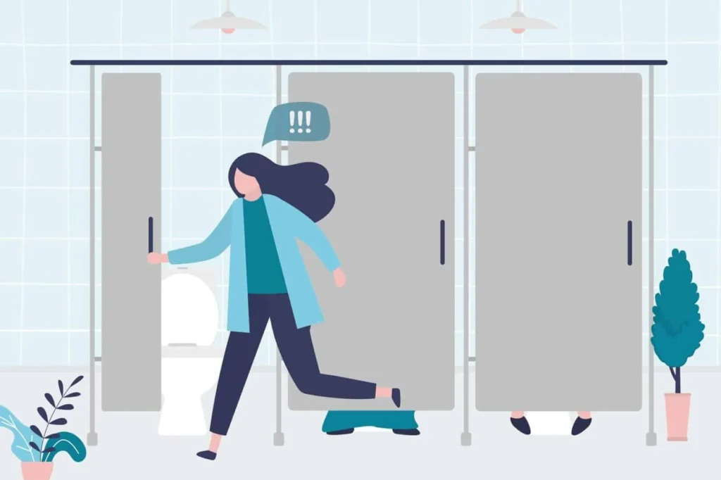 graphic of Urine incontinence North Wembley woman running to the toilet.