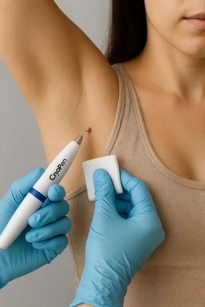 woman having cryopen to remove underarm skin tags North Wembley