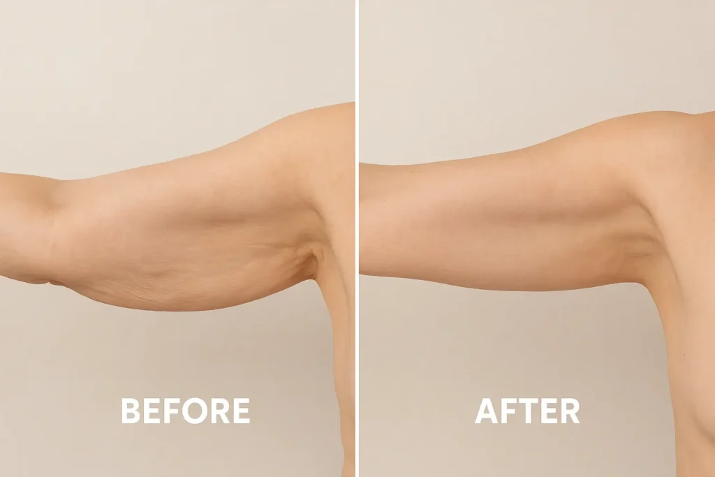 Picture of LA LIPO North Wembley before and after results of skin tightening treatment on the upper arms.